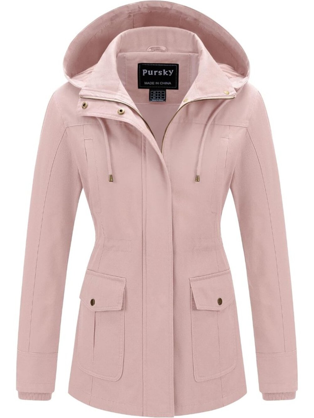 Women's Pink Cotton Removable Drawstring Hood Military Utility Anorak Jacket